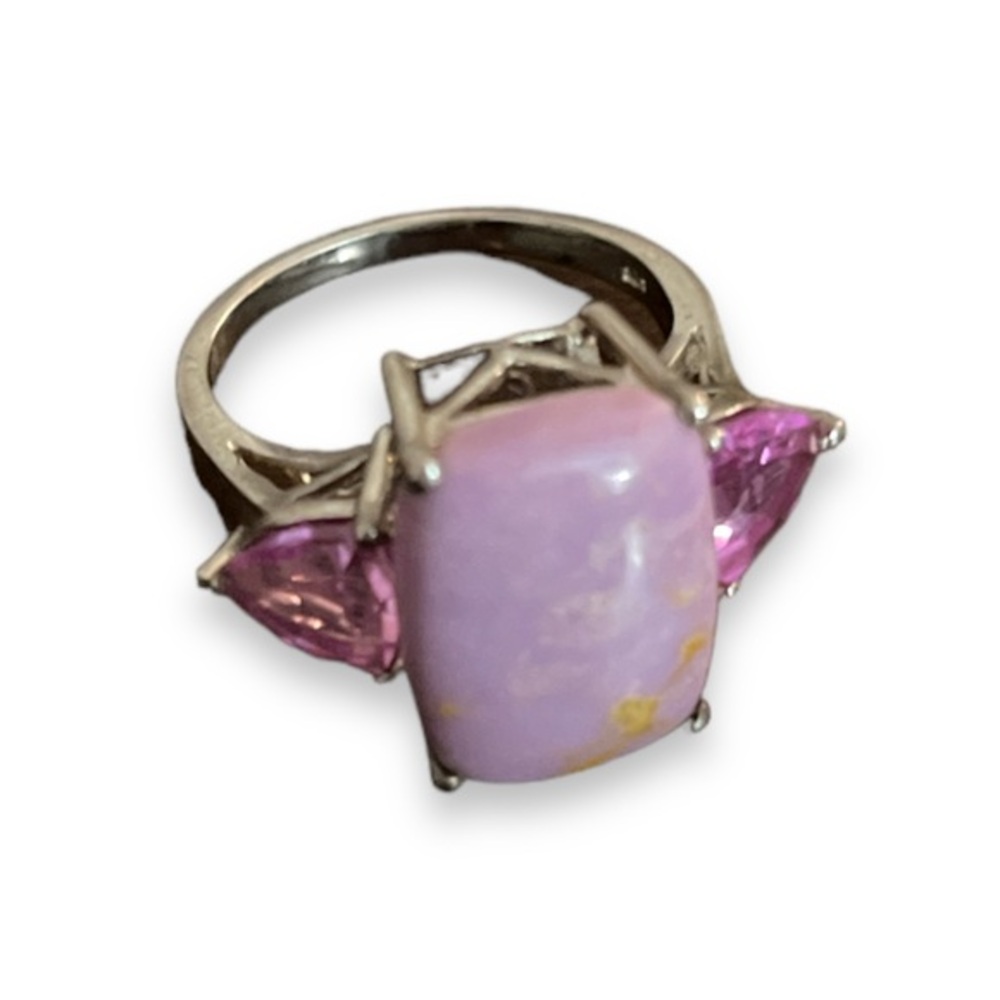 Silver Karis Lilac and Pink Ring Agate and Crystal Size 8